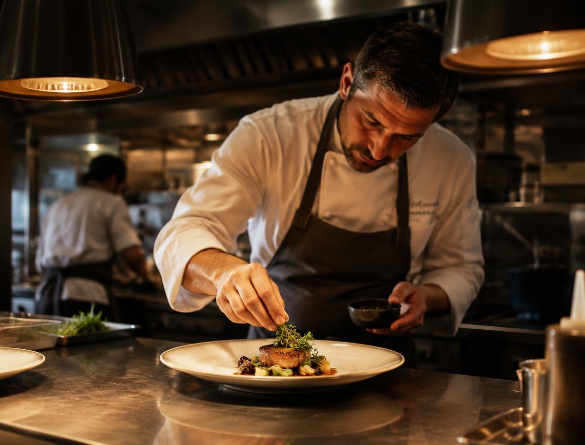 Executive chef plating a dish