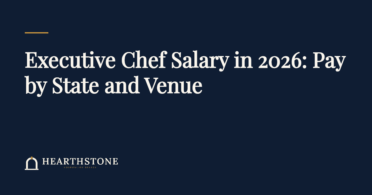 Navy article cover reading Executive Chef Salary in 2026: Pay by State and Venue, with the Hearthstone Hospitality Search logo
