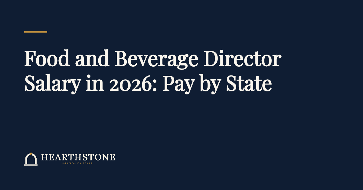 Navy article cover reading Food and Beverage Director Salary in 2026: Pay by State, with the Hearthstone Hospitality Search logo