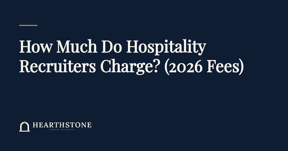 Navy article cover reading How Much Do Hospitality Recruiters Charge? (2026 Fees), with the Hearthstone Hospitality Search logo
